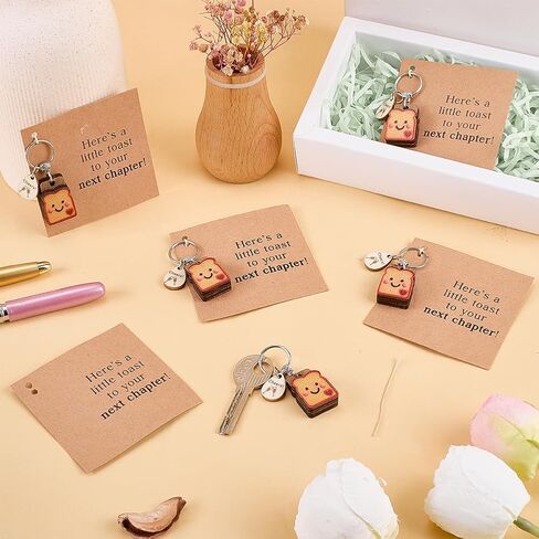 FINGERINSPIRE 5Sets Bread Toast Keychains 2inch Long Gift Keychain Set With Handmade Wood-Resin Toast Pendant Alloy Key Rings and Decorative Gift Cards for Women's Engagement Breakup Recovery Career in Saudi Arabia