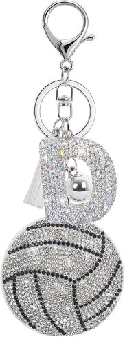 Sparkly Diamond Initial Letter Volleyball Keychain Gift for Sports Lovers,Players Coaches,Elegant Bag Charm in Saudi Arabia