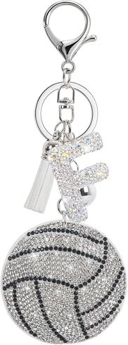 Sparkly Diamond Initial Letter Volleyball Keychain Gift for Sports Lovers,Players Coaches,Elegant Bag Charm in Saudi Arabia