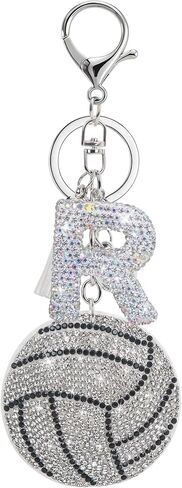Sparkly Diamond Initial Letter Volleyball Keychain Gift for Sports Lovers,Players Coaches,Elegant Bag Charm in Saudi Arabia