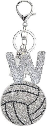 Sparkly Diamond Initial Letter Volleyball Keychain Gift for Sports Lovers,Players Coaches,Elegant Bag Charm in Saudi Arabia