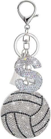 Sparkly Diamond Initial Letter Volleyball Keychain Gift for Sports Lovers,Players Coaches,Elegant Bag Charm in Saudi Arabia