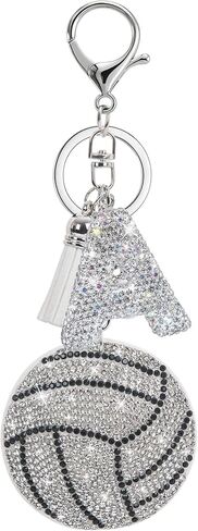 Sparkly Diamond Initial Letter Volleyball Keychain Gift for Sports Lovers,Players Coaches,Elegant Bag Charm in Saudi Arabia