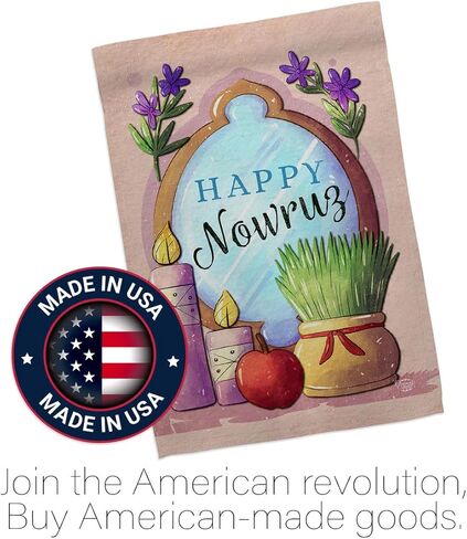 Nowruz Celebration Flag Wall Scroll Wood Dowel Set Tapestry Indoor Poster Home Decor Kitchen Room Door Hanging Iranian Decorcations Porch Sign for House Persian New Year Gifts Made in USA in Kuwait