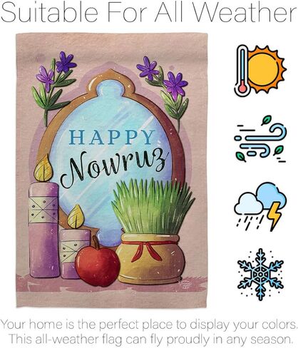 Nowruz Celebration Flag Wall Scroll Wood Dowel Set Tapestry Indoor Poster Home Decor Kitchen Room Door Hanging Iranian Decorcations Porch Sign for House Persian New Year Gifts Made in USA in Kuwait
