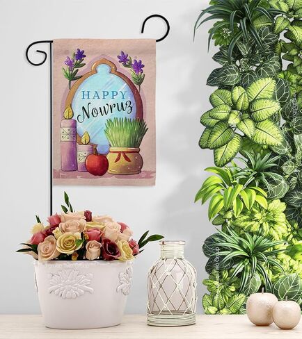 Nowruz Celebration Flag Wall Scroll Wood Dowel Set Tapestry Indoor Poster Home Decor Kitchen Room Door Hanging Iranian Decorcations Porch Sign for House Persian New Year Gifts Made in USA in Kuwait