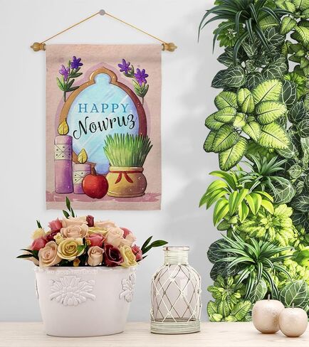 Nowruz Celebration Flag Wall Scroll Wood Dowel Set Tapestry Indoor Poster Home Decor Kitchen Room Door Hanging Iranian Decorcations Porch Sign for House Persian New Year Gifts Made in USA in Kuwait