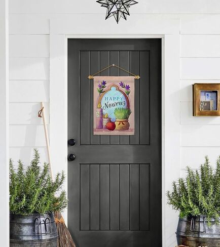 Nowruz Celebration Flag Wall Scroll Wood Dowel Set Tapestry Indoor Poster Home Decor Kitchen Room Door Hanging Iranian Decorcations Porch Sign for House Persian New Year Gifts Made in USA in Kuwait