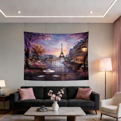 qghot خمر باريس نسيج الجدار شنقا برج ايفل خلفية الفرنسية تحت عنوان سيتي سكيب نسيج مقهى ديكور رومانسية جدار المدينة الفن لغرفة النوم باريس موضوع حزب الزينة 78.7 "x59.1" in Kuwait