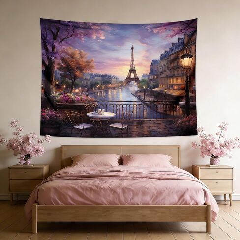 qghot خمر باريس نسيج الجدار شنقا برج ايفل خلفية الفرنسية تحت عنوان سيتي سكيب نسيج مقهى ديكور رومانسية جدار المدينة الفن لغرفة النوم باريس موضوع حزب الزينة 78.7 "x59.1" in Kuwait