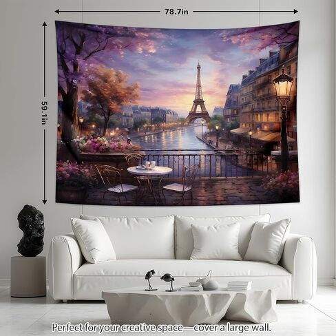 qghot خمر باريس نسيج الجدار شنقا برج ايفل خلفية الفرنسية تحت عنوان سيتي سكيب نسيج مقهى ديكور رومانسية جدار المدينة الفن لغرفة النوم باريس موضوع حزب الزينة 78.7 "x59.1" in Kuwait