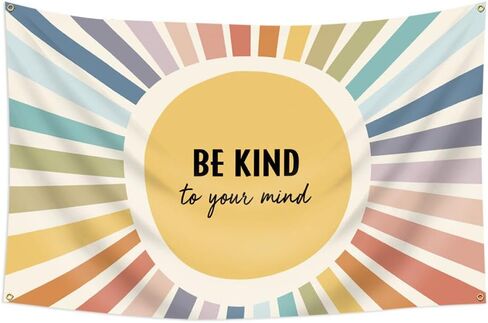 Colorful Sunshine Be Kind to Your Mind Inspirational Flag 3 * 5Ft Wall Hanging, Motivational Mental Health Wall Tapestry Decor for Office Bedroom Living Room Classroom in Saudi Arabia