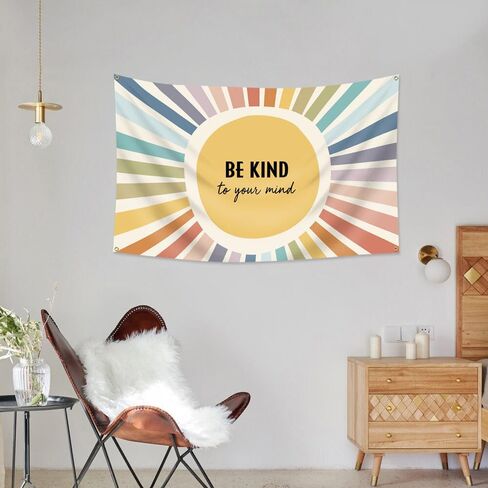 Colorful Sunshine Be Kind to Your Mind Inspirational Flag 3 * 5Ft Wall Hanging, Motivational Mental Health Wall Tapestry Decor for Office Bedroom Living Room Classroom in Saudi Arabia