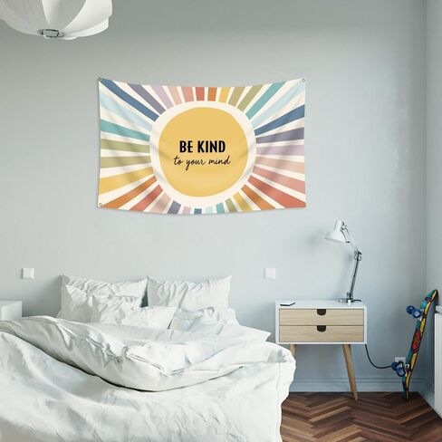 Colorful Sunshine Be Kind to Your Mind Inspirational Flag 3 * 5Ft Wall Hanging, Motivational Mental Health Wall Tapestry Decor for Office Bedroom Living Room Classroom in Saudi Arabia