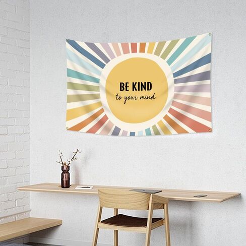 Colorful Sunshine Be Kind to Your Mind Inspirational Flag 3 * 5Ft Wall Hanging, Motivational Mental Health Wall Tapestry Decor for Office Bedroom Living Room Classroom in Saudi Arabia