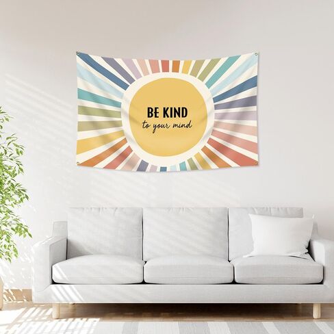 Colorful Sunshine Be Kind to Your Mind Inspirational Flag 3 * 5Ft Wall Hanging, Motivational Mental Health Wall Tapestry Decor for Office Bedroom Living Room Classroom in Saudi Arabia