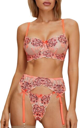 Orange lingerie three piece set, anniversary lingerie gift, classy valentine's day lingerie in Saudi Arabia