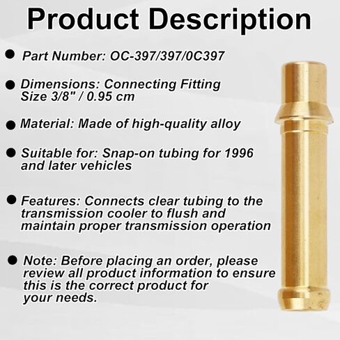 4pcs 397 Transmission Line Fitting Kit, 3/8''/0.95cm Alloy Tube Adapter for Transmission Cooler Radiator Installation & 1996+ Snap-in Style Lines in Saudi Arabia