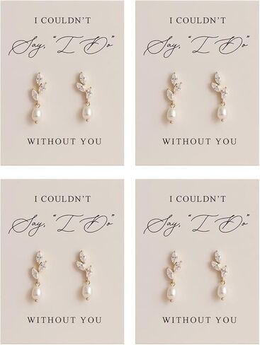 Bridesmaid Earrings Set of 4 Gold Pearl Drop Dangle Earrings for Women Bridesmaid Proposal Gift Wedding Party Present I Cant Say I Do Without You Card Bridal Shower Wedding Day Thank You Ready to Gift in Saudi Arabia