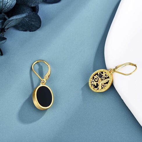 Black Onyx Hummingbird Earrings 925 Sterling Silver Hummingbird Filigree Leverback Earrings Gold Plated Oval Dangle Drop Earrings Jewelry Gifts for Women in Saudi Arabia