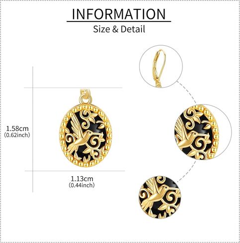Black Onyx Hummingbird Earrings 925 Sterling Silver Hummingbird Filigree Leverback Earrings Gold Plated Oval Dangle Drop Earrings Jewelry Gifts for Women in Saudi Arabia