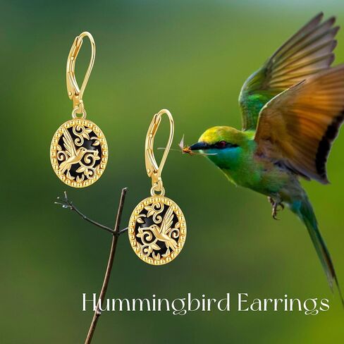 Black Onyx Hummingbird Earrings 925 Sterling Silver Hummingbird Filigree Leverback Earrings Gold Plated Oval Dangle Drop Earrings Jewelry Gifts for Women in Saudi Arabia