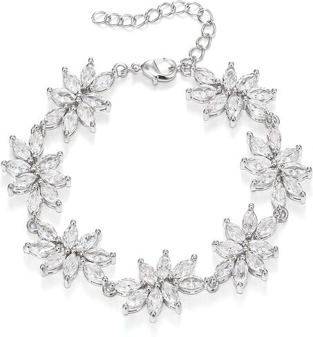 BriLove Women's Wedding Link Bracelet Shiny Gorgeous Cubic Zirconia Marquise Cluster Bracelets for Bridal Party Prom Accessories in Saudi Arabia