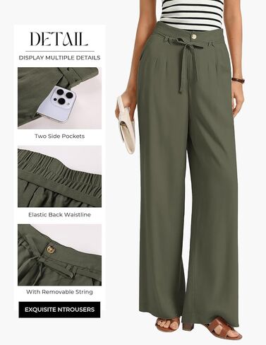 GRACE KARIN Linen Pants Women,Elastic High Waist Wide Leg Pants with Pockets,Comfy Beach Vacation Trousers in Saudi Arabia
