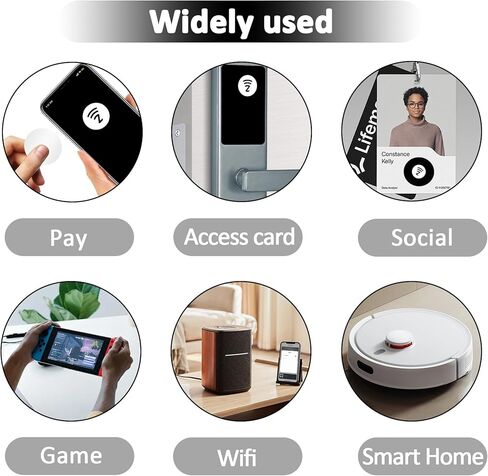 100pcs NTAG215 NFC Tags with Adhesive – Includes Clear Plastic Coin Capsules – Blank Programmable NFC 215 Chips, Compatible with TagMo, Amiibo, Android, iPhone and Other NFC Devices (Black+White-100) in Kuwait