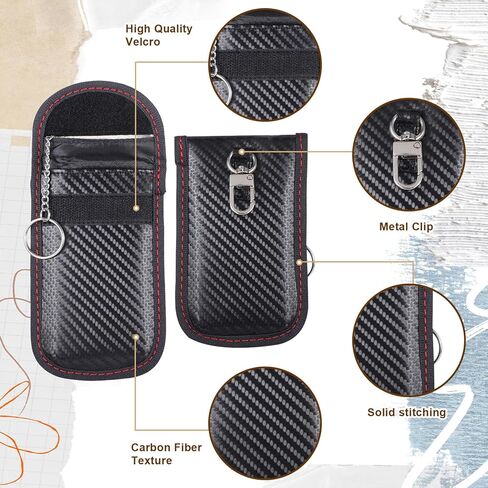 Sibba Faraday Bags for Phones and Car Key RFID Signal Blocking Pouch 2PCS Carbon Fiber Surface Signal Blocking Holder Anti-Theft Key Fob Protector Bag for Cell Phones Cars Keys Fob Cage Signals Blocke in Saudi Arabia