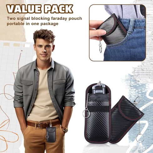 Sibba Faraday Bags for Phones and Car Key RFID Signal Blocking Pouch 2PCS Carbon Fiber Surface Signal Blocking Holder Anti-Theft Key Fob Protector Bag for Cell Phones Cars Keys Fob Cage Signals Blocke in Saudi Arabia