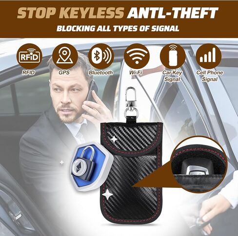 Sibba Faraday Bags for Phones and Car Key RFID Signal Blocking Pouch 2PCS Carbon Fiber Surface Signal Blocking Holder Anti-Theft Key Fob Protector Bag for Cell Phones Cars Keys Fob Cage Signals Blocke in Saudi Arabia