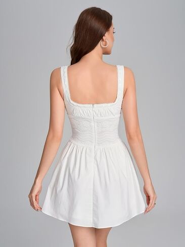 HTZMO Lace Square Neck Summer Mini Dress Graduation Casual Party Cute Ruched A Line Short Dresses for Women 2026 in Saudi Arabia