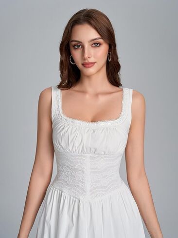 HTZMO Lace Square Neck Summer Mini Dress Graduation Casual Party Cute Ruched A Line Short Dresses for Women 2026 in Saudi Arabia