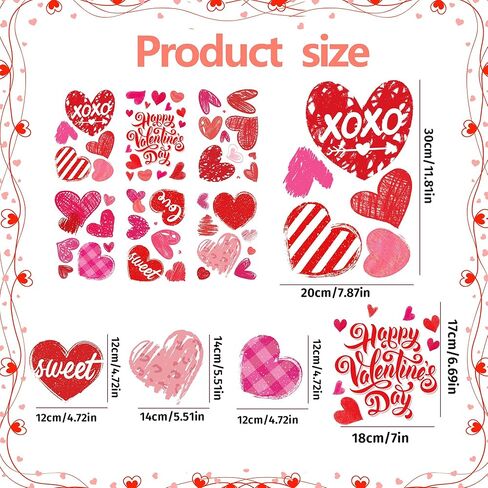 ملصقات نافذة عيد الحب، ملصقات على الوجهين بقلوب حمراء وردية لعيد الحب السعيد لتزيين المنزل وحفلات الزفاف والذكرى السنوية (6 ورقات) in Kuwait