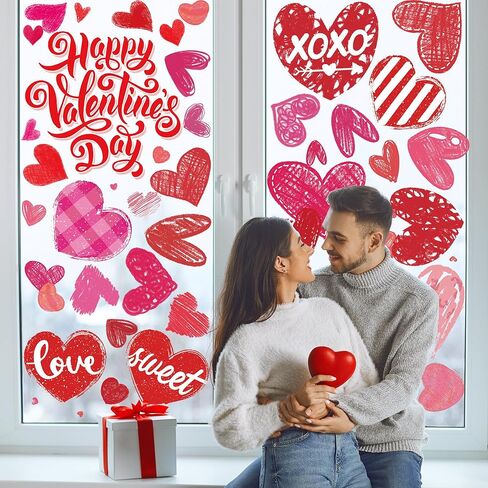 ملصقات نافذة عيد الحب، ملصقات على الوجهين بقلوب حمراء وردية لعيد الحب السعيد لتزيين المنزل وحفلات الزفاف والذكرى السنوية (6 ورقات) in Kuwait