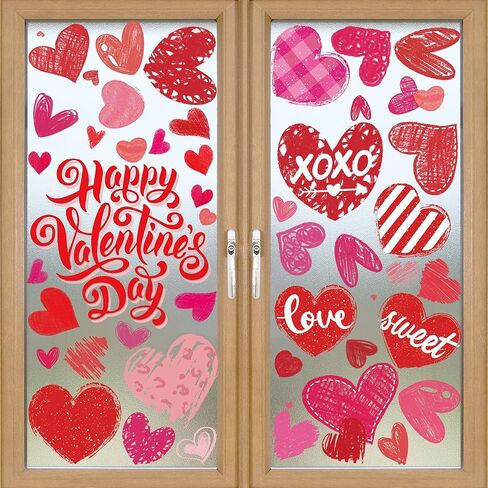 ملصقات نافذة عيد الحب، ملصقات على الوجهين بقلوب حمراء وردية لعيد الحب السعيد لتزيين المنزل وحفلات الزفاف والذكرى السنوية (6 ورقات) in Kuwait