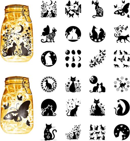 CREATCABIN 24Pcs 24 Styles Mason Jar Silhouette Stickers Glass Jar Decals Deer Bear Forest Animal PVC Waterproof Self Adhesive Diecut Decal for Scrapbook Lantern Jars Wall Windows Craft 3.9 x 3.5 Inch in Saudi Arabia