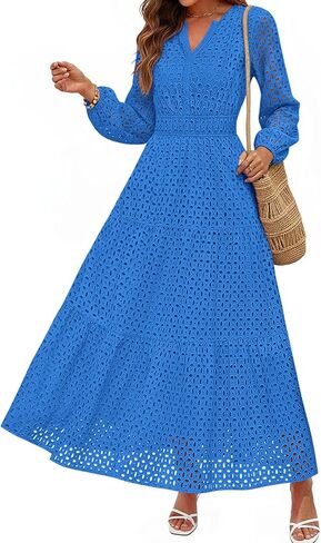 فستان نسائي طويل الأكمام من PRETTYGARDEN برقبة على شكل V وفتحة واسعة على شكل حرف A طويل ومتدفق لربيع 2026 فساتين ضيوف الزفاف in Kuwait