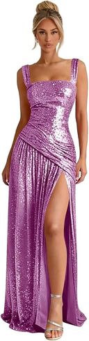 Sparkly Sequin Corset Prom Dresses with Slit Pleated Long A Line Formal Evening Party Dress in Saudi Arabia