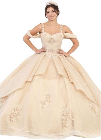 Quinceanera، Sweet 16 & حفلة موسيقية - فستان شبكي لامع مع مشد خلفي مزين بالزهور ثلاثية الأبعاد - فساتين السهرة الرسمية in Kuwait