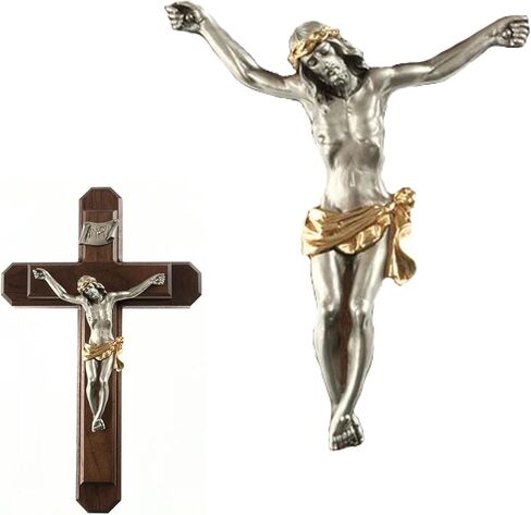 Needzo Sick Call Crucifix Pack, Includes Walnut Wall Cross with Pewter Center, Two Candles, a Glass Holy Water Bottle, and Cotton, 13 by 5 Inches in Saudi Arabia