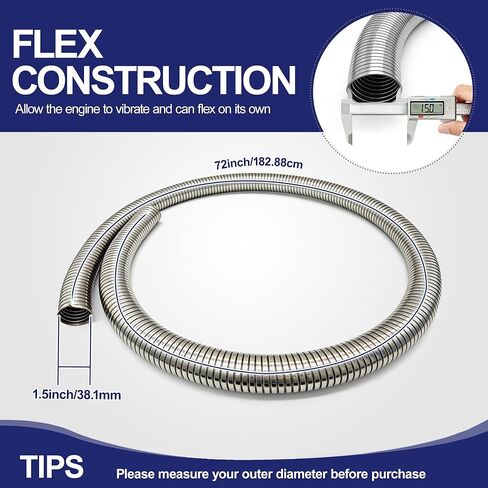 1.5" [1 1/2"] ID x 72" Universal Exhaust Flex Pipe, 304 Stainless Steel Flexible Exhaust Tubing in Kuwait