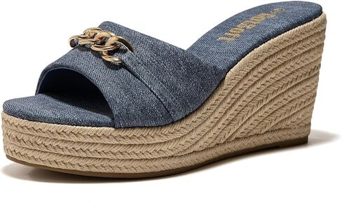 Women's Open Toe Wedge Espadrilles Sandals Chain Slip On Slides Platform Sandal Summer Shoes in Saudi Arabia