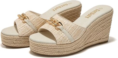 Women's Open Toe Wedge Espadrilles Sandals Chain Slip On Slides Platform Sandal Summer Shoes in Saudi Arabia