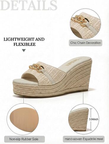Women's Open Toe Wedge Espadrilles Sandals Chain Slip On Slides Platform Sandal Summer Shoes in Saudi Arabia