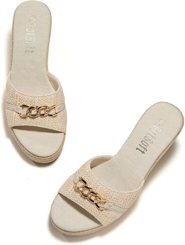Women's Open Toe Wedge Espadrilles Sandals Chain Slip On Slides Platform Sandal Summer Shoes in Saudi Arabia