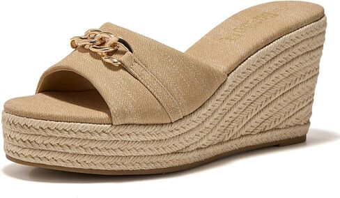 Women's Open Toe Wedge Espadrilles Sandals Chain Slip On Slides Platform Sandal Summer Shoes in Saudi Arabia
