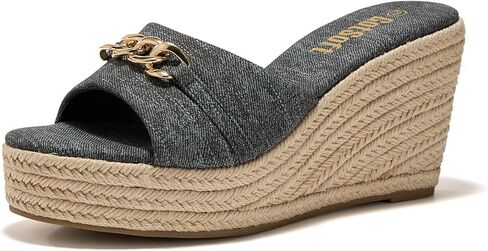 Women's Open Toe Wedge Espadrilles Sandals Chain Slip On Slides Platform Sandal Summer Shoes in Saudi Arabia