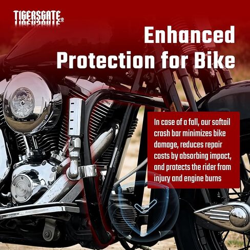 TIGERSGATE الكروم محرك الحرس شريط الأمان حماية الشارب الحرس الطريق السريع متوافق مع Harley Heritage FLSTC Softail Fat Boy FLSTF 2000-2017، بدون دواسات مضادة للانزلاق in Saudi Arabia
